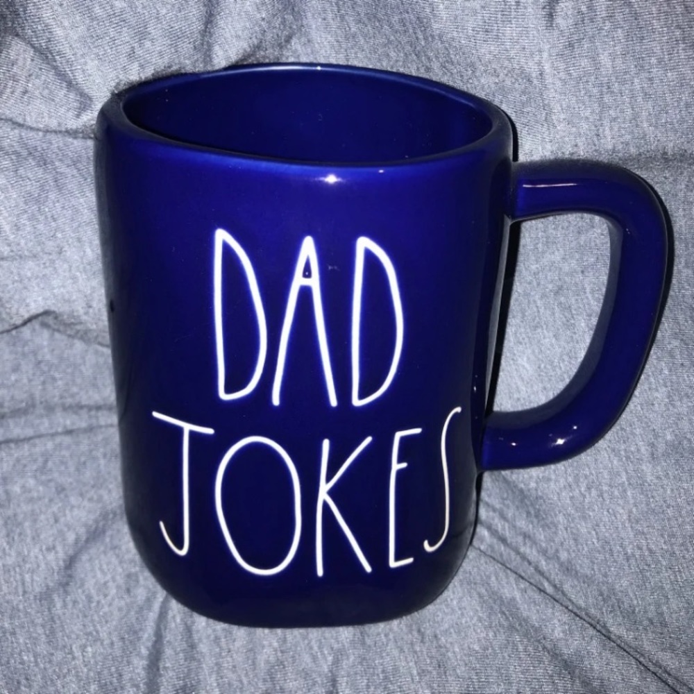 Rae Dunn Coffee Cup Dad Jokes Cobalt Blue Mug NWT